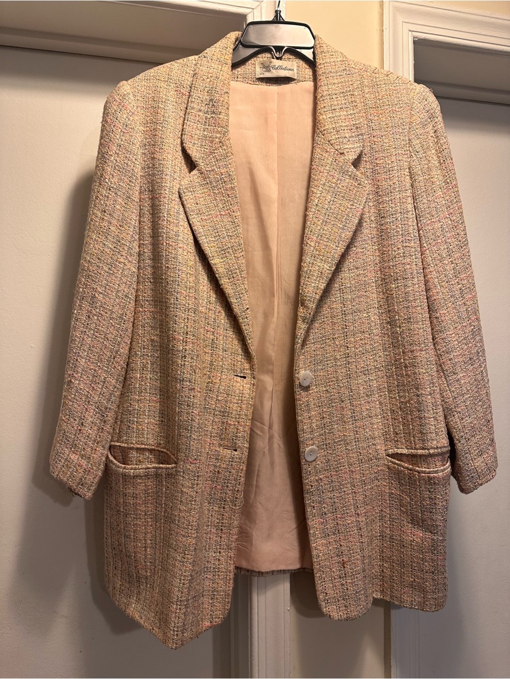 Women's Peach Multicolor Tweed Blazer Jacket